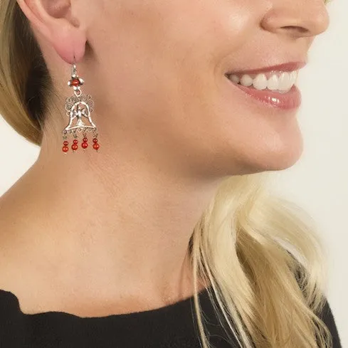 Sterling Silver Frida Kahlo Filigree Earrings with Bird and Bell