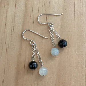 Sterling Silver Moonstone & Red Garnet Earrings