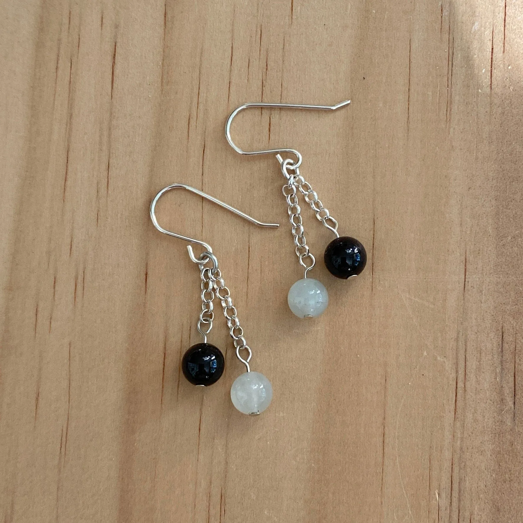 Sterling Silver Moonstone & Red Garnet Earrings