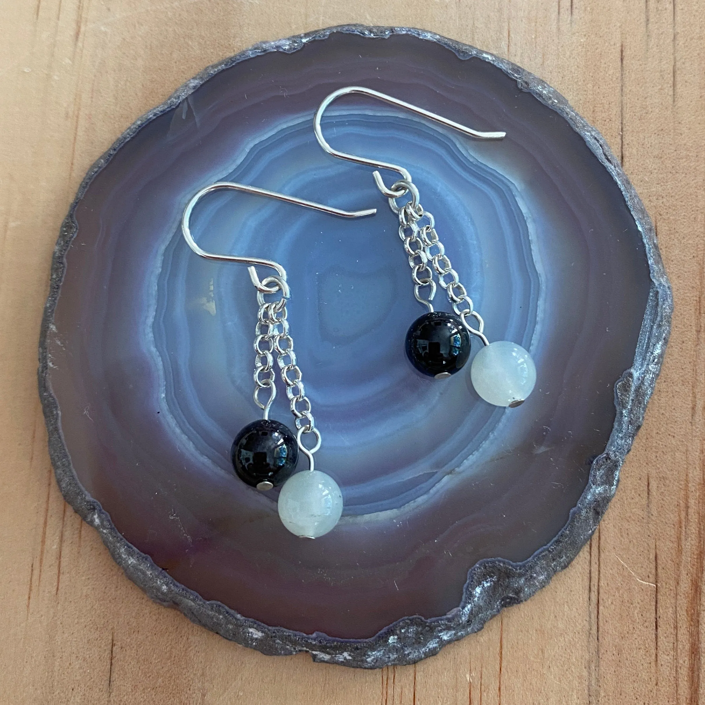 Sterling Silver Moonstone & Red Garnet Earrings