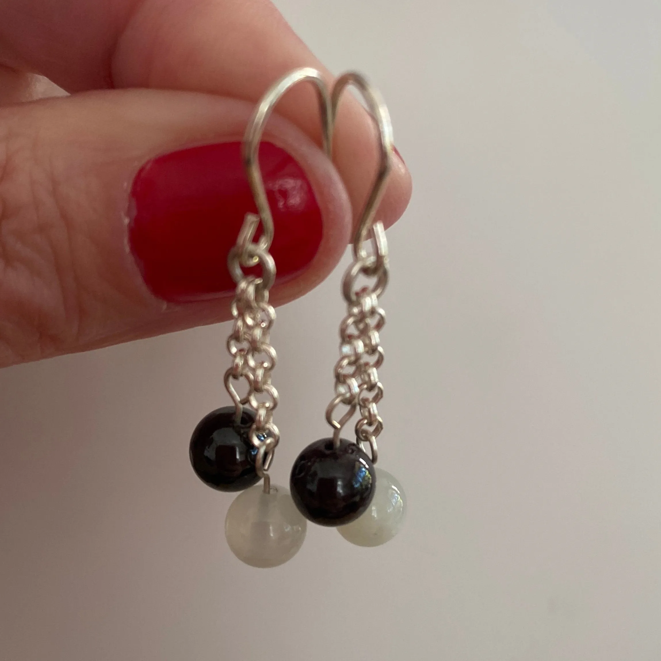 Sterling Silver Moonstone & Red Garnet Earrings