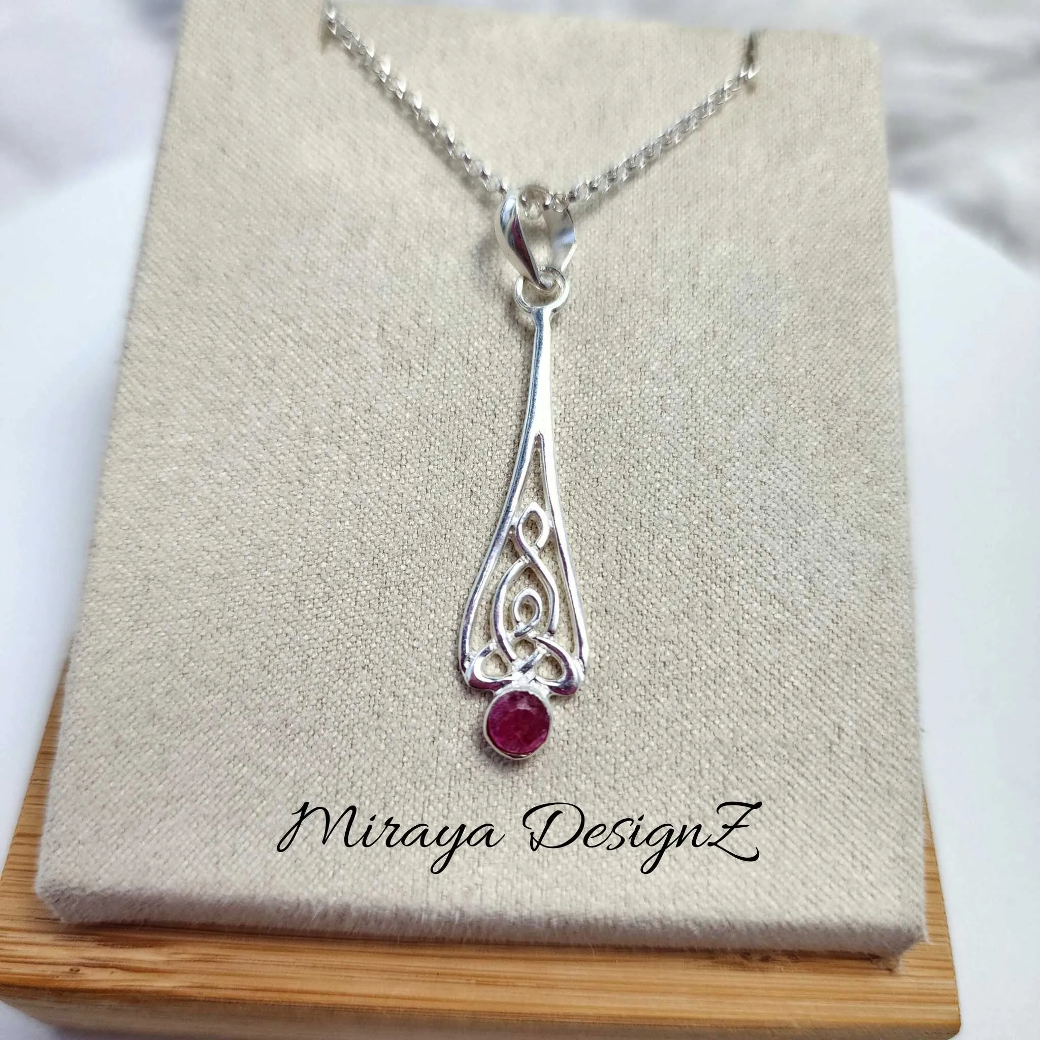 Tiny Ruby Sterling Silver Necklace