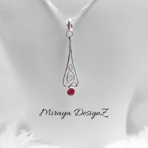 Tiny Ruby Sterling Silver Necklace