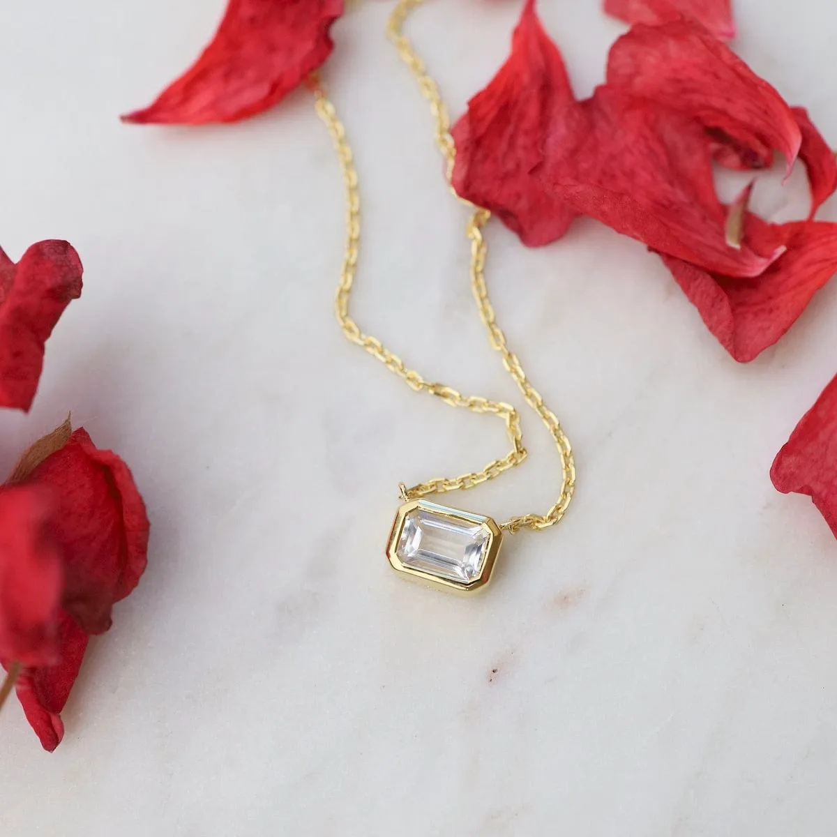 Vermeil White Topaz Solitaire Necklace