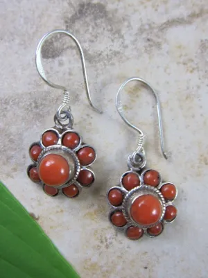 Vintage Tibetan Coral Flower Earrings